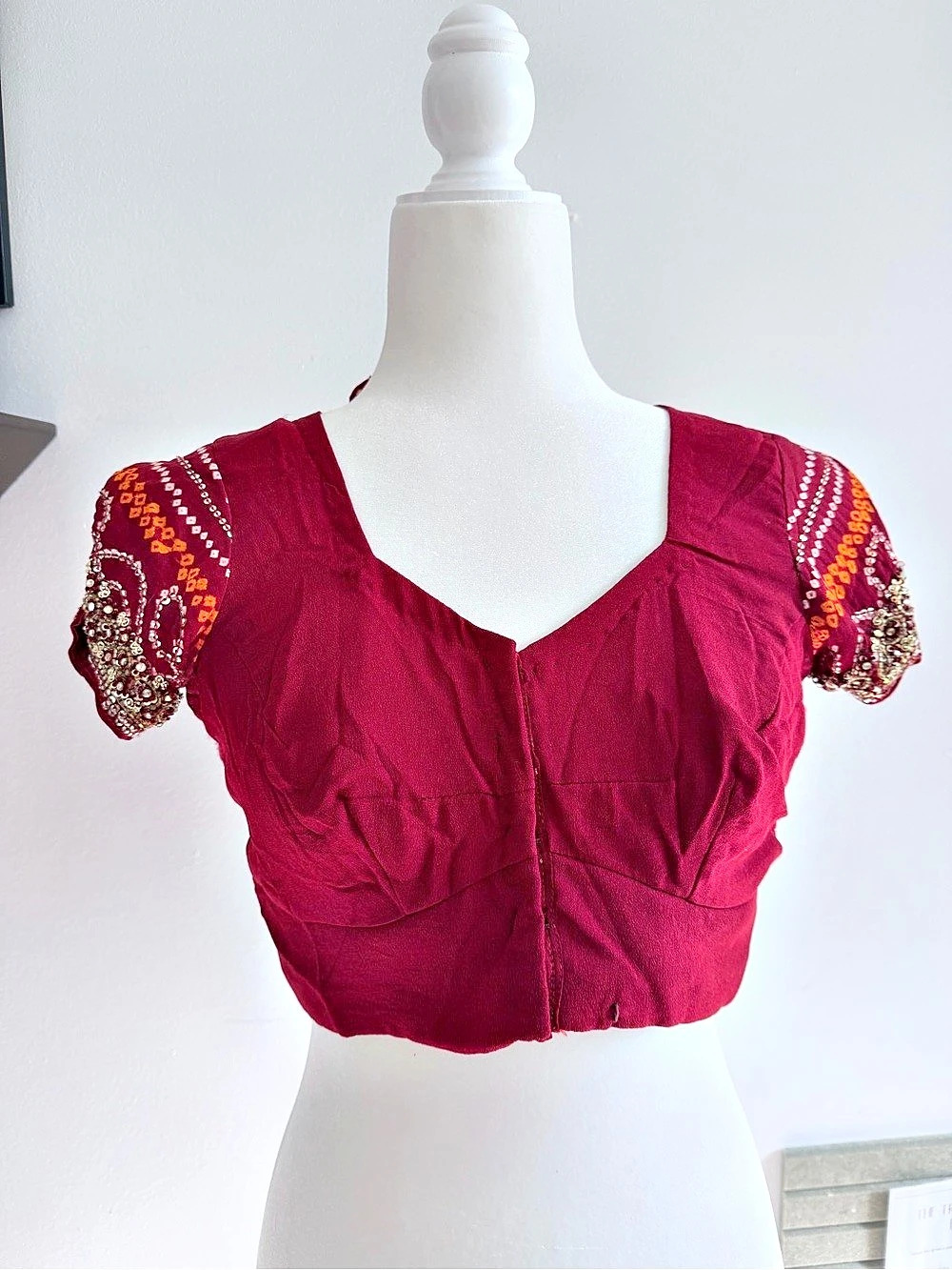 Burgundy Embellished Open Back Crop Top